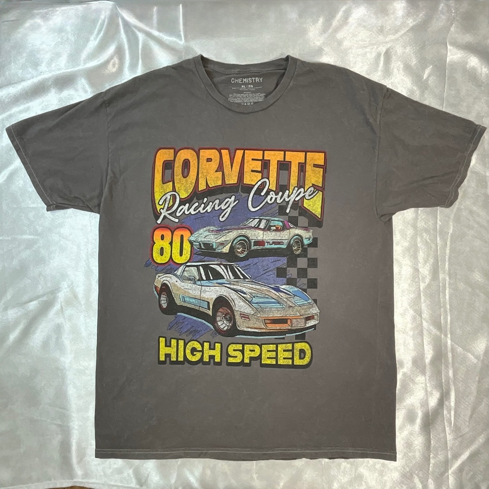 Corvette Racing Coupe Graphic Tee Gray XL Vintage Style Retro Vibes